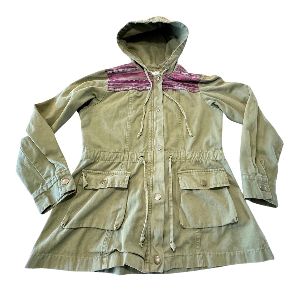 Jens Pirate Booty for Free People Olive Green Utility Jacket Hooded Tapestry M